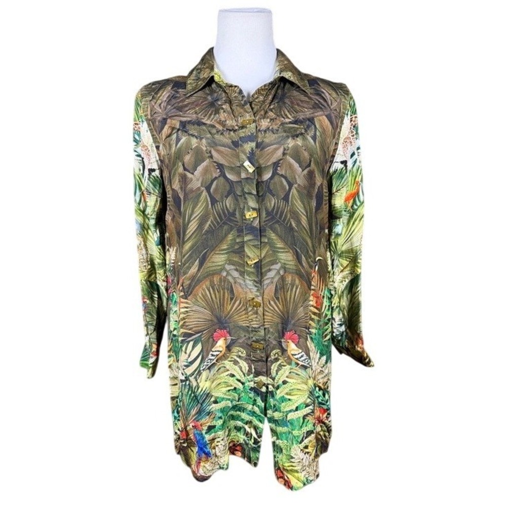 John Mark Womens‎ Tropical Jungle Animal Print Button Down Tunic Shirt Medium
